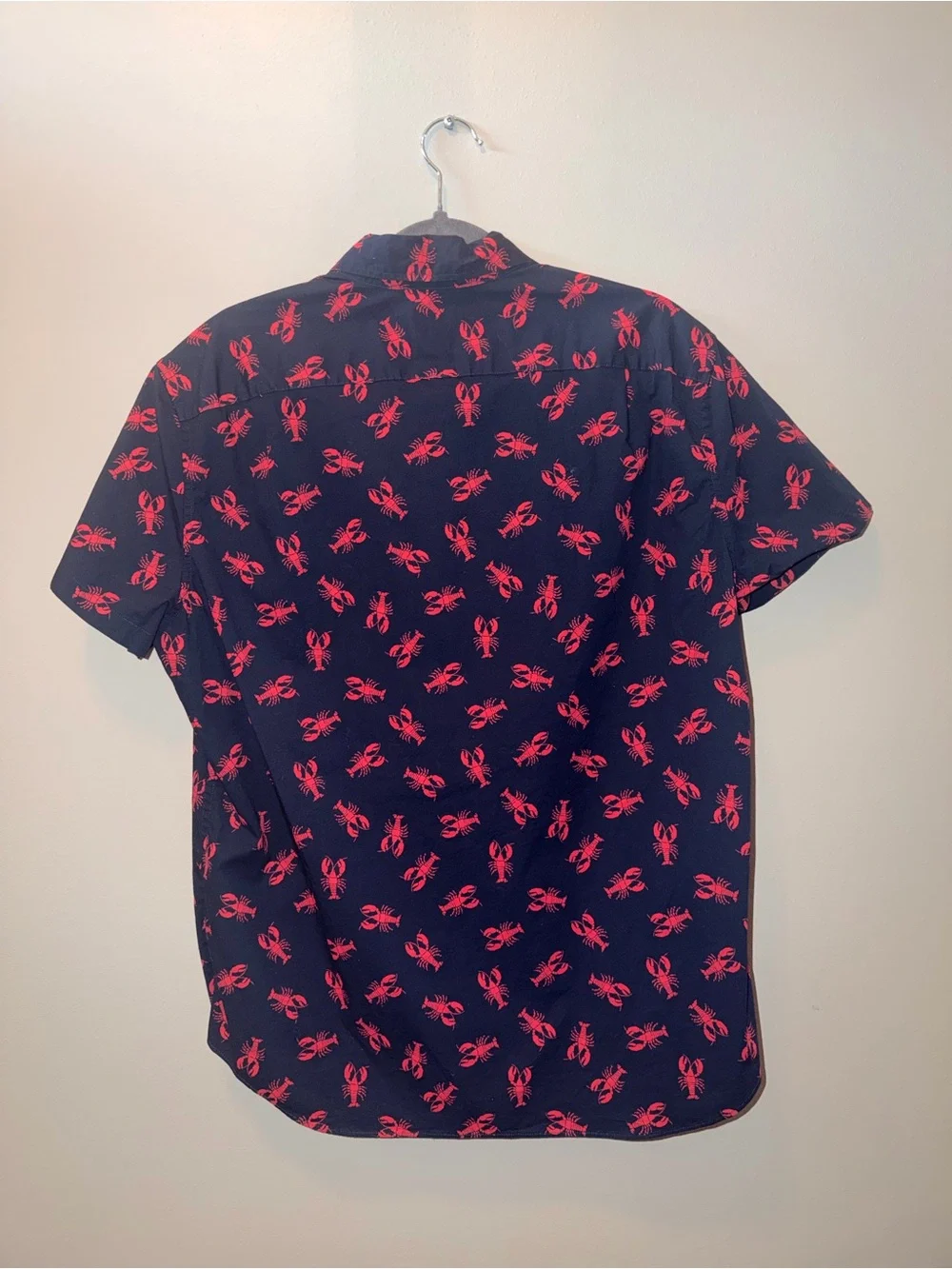 J. Crew Navy Short-Sleeve Button-Down with Red Lobster Print